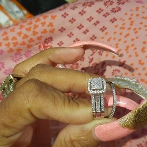 AUTHENTIC STERLING SILVER CZ DIAMONELLE EGAGEMENT WEDDING RING SET Great Gift 🎁